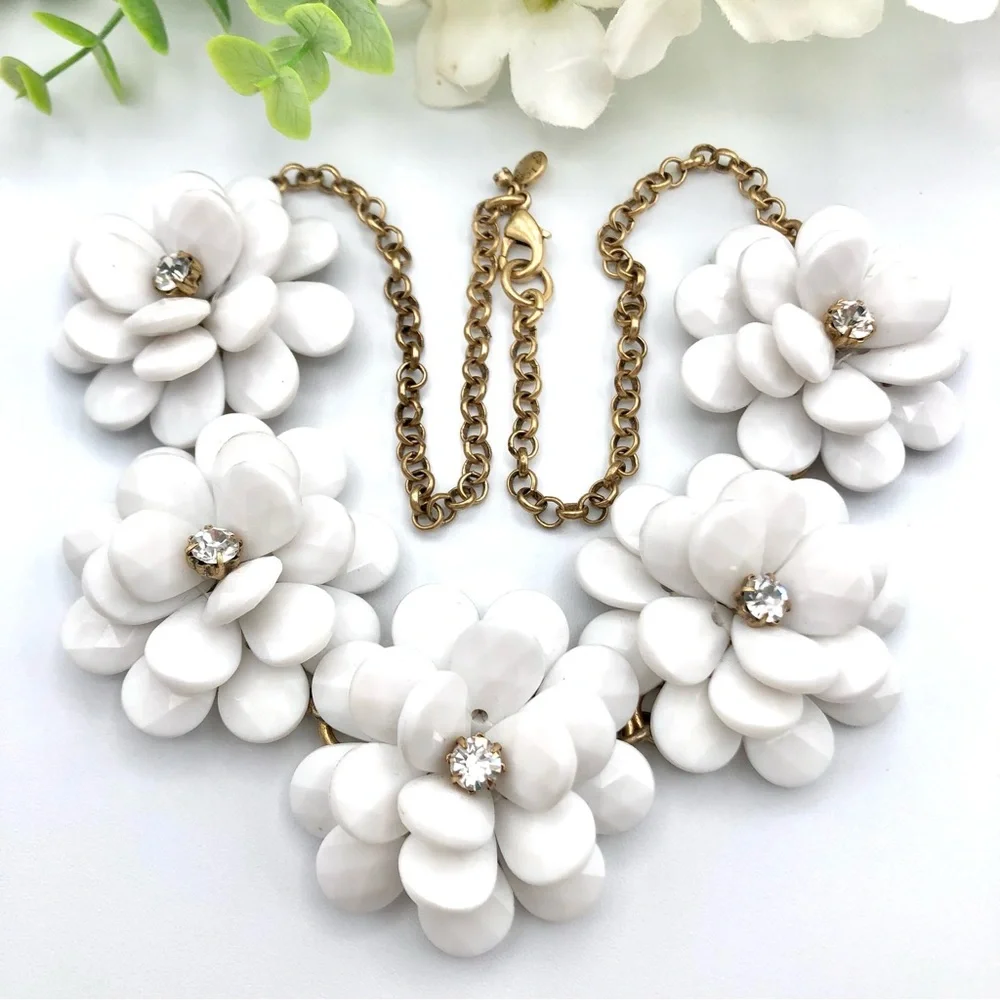 J. Crew White Flower And Crystal Necklace